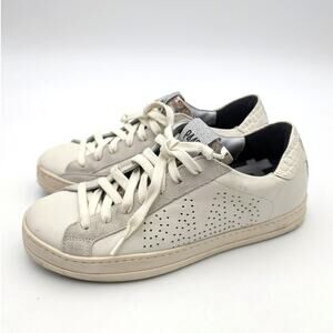 P448 John Low Top Sneakers Shoes Lace-Up Women's White/Beige Size US6.5-7 EU37